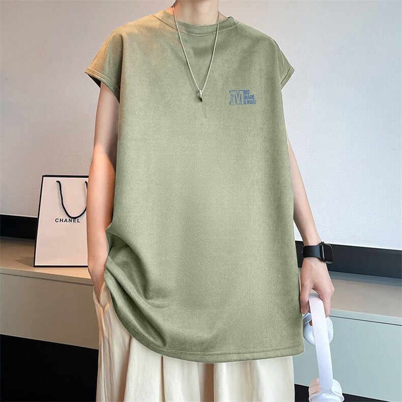 可设48小时发货支持抖音得物来样二开240克重磅美式麂皮绒背心t恤，男装背心/马甲，电商A486-1