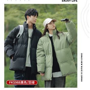 F462 P62情侣oversize棉服学生连帽假两件港风宽松百搭厚外套图片