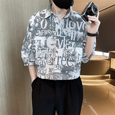 2025春季新款衬衫男士七分袖印花衬衫潮牌宽松上衣901C16P58，男装衬衫，星座901