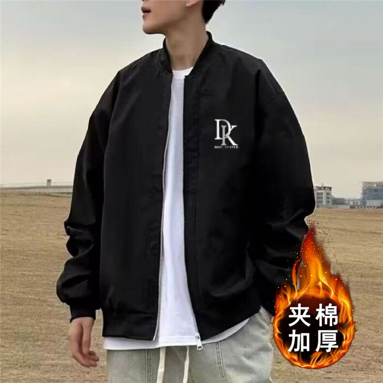 1506/QSS8620/P63美式复古黑色棉服棒球服外套图片