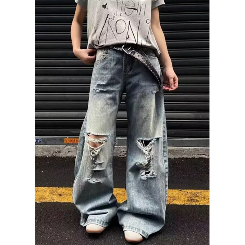 街头水洗做旧破洞牛仔裤男春秋直筒宽松欧美高街长裤子NC1166，男装牛仔裤，星座1116A（原606A-3）