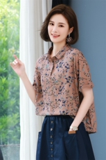 2023年春夏季新款潮雪纺衬衫女短袖韩版宽松显瘦套头碎花衬衣女士，女装衬衫，简韵佳