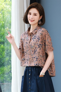 2023年春夏季新款潮雪纺衬衫女短袖韩版宽松显瘦套头碎花衬衣女士图片