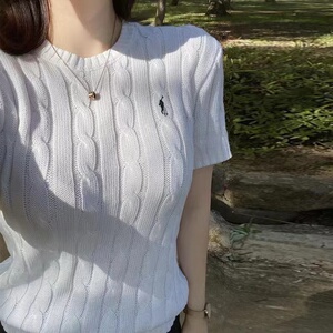 夏季宽松短袖女复古麻花低圆领针织衫百搭修身T恤上衣图片