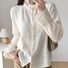 2025年秋季时尚百搭通勤简约休闲花边开衫，女装针织衫/毛衣，唐诺