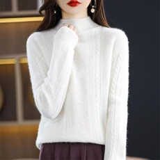 2025年秋季时尚百搭通勤简约休闲麻花半高，女装针织衫/毛衣，众美斯特