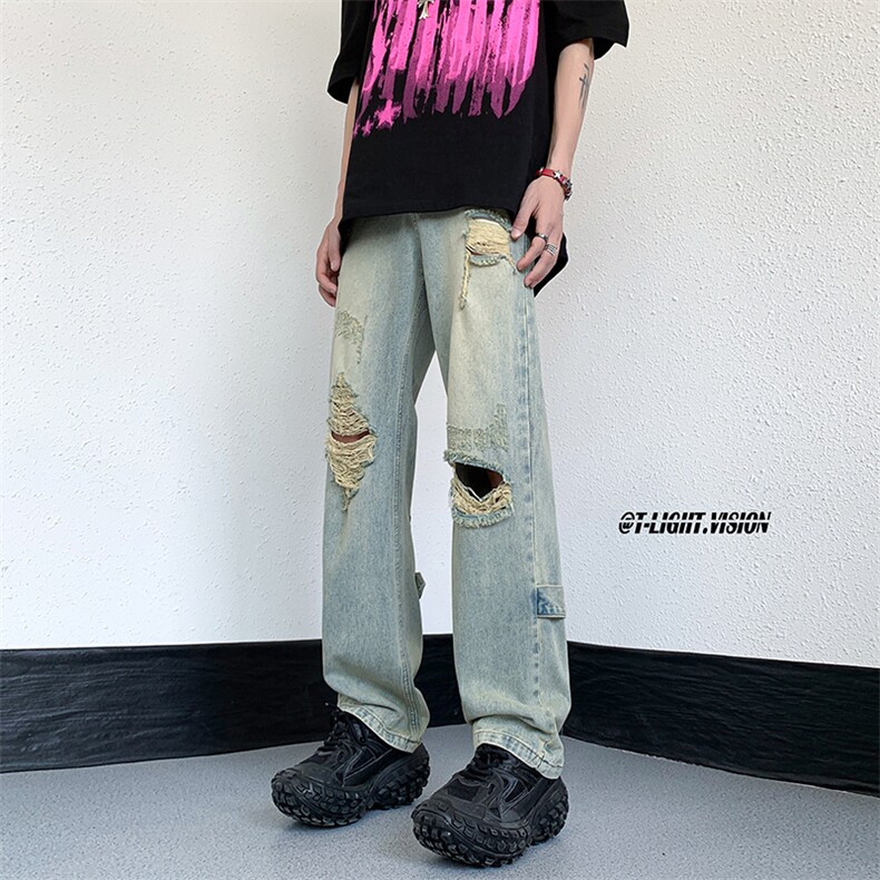 B221美式ins高街暗黑系小众拉链直筒牛仔裤LK23073-P65控88,男装牛仔裤,电商B221