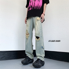 B221美式ins高街暗黑系小众拉链直筒牛仔裤LK23073-P65控88，男装牛仔裤，电商B221
