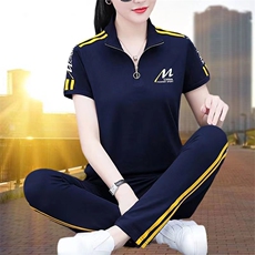燕颉洋气纯棉休闲运动服套装女夏季2023年新款女士宽松中年妈妈装，女装运动套装，燕颉服饰