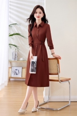 高级感长袖衬衫连衣裙女2024秋季新款通勤气质收腰显瘦设计感裙子，女装连衣裙，自然秀