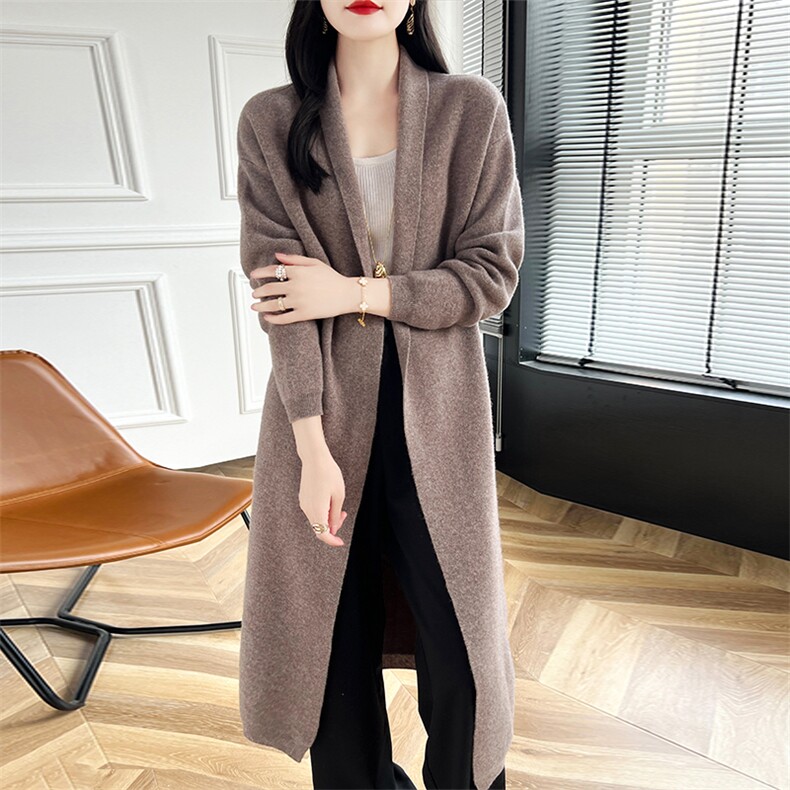 女披肩2024秋冬新款宽松大码长袖超长开衫过膝外套羊毛大衣，女装羊毛衫，蒙特羊绒