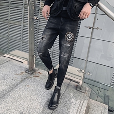 秋冬新款加厚牛仔裤男士刺绣小脚修身牛仔裤社会小伙901H115P58，男装牛仔裤，星座901