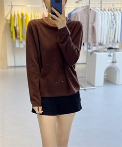 2025年秋季时尚百搭通勤简约休闲撞色烫钻套头衫，女装羊绒衫，巧奈羊绒