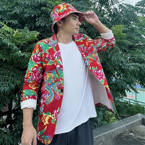 XZ01秋文艺男大码宽松西服东北大花潮牌开衫男女风民族特色图片