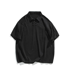 日系短袖polo衫男夏季翻领t恤潮牌潮流ins衣服港风宽松五分袖体恤，男装T恤，电商A042