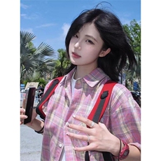 夏复古简约撞色格纹短袖衬衫男女宽松休闲防晒衬衣外套C7009，男装防晒衣，星座1116A（原606A-3）