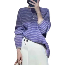 拼色圆领时尚套头简约纯色针织衫2024年秋季，女装羊毛衫，百纯羊绒