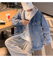 假两件连帽外套男秋冬水洗牛仔夹克ins潮宽松百搭衣服JK6058-p70，男装夹克，星座1008-2