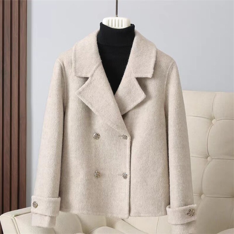 双面呢羊毛外套冬季新款时尚百搭羊绒，女装双面呢大衣，美吧服饰