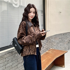美式复古豹纹外套女短款2025秋季新款今年流行百搭小个子夹克上衣，女装短外套，2C213