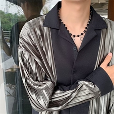 拼接长袖衬衫男女垂坠感假两件复古上衣发型师潮牌男装-CS6-p50，男装衬衫，星座601-2