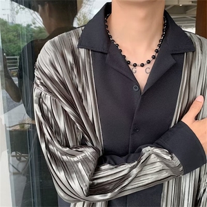 拼接长袖衬衫男女垂坠感假两件复古上衣发型师潮牌男装-CS6-p50图片