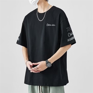 重磅时尚短袖t恤男士2025夏季新款潮流青年长绒棉半袖全棉体恤男图片