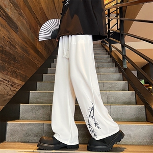 A316-1-K1237特P33无差价控58 新中式盘扣刺绣冰丝长裤坠感拖地裤图片