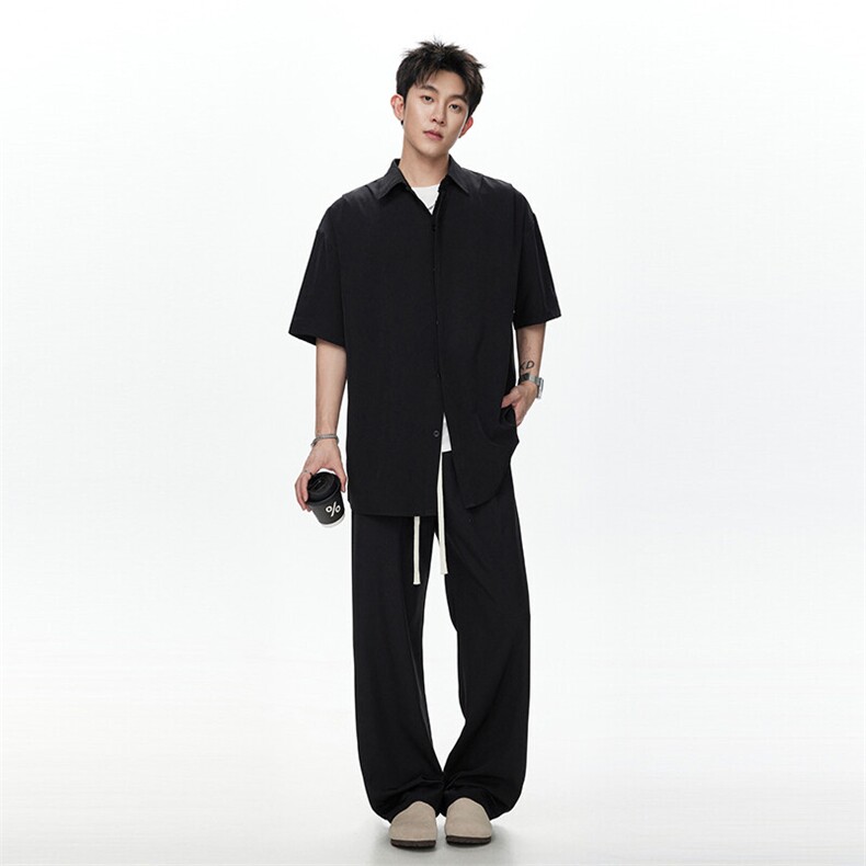 透气冰丝短袖衬衫套装DC2241上衣特P26控58/K8628长裤特P26控58,男装衬衫,电商A007