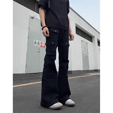 黑色绑带微喇工装牛仔裤男款cleanfit弯刀裤子直筒长裤ND781，男装牛仔裤，星座1116A（原606A-3）