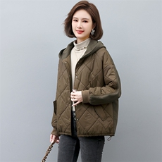 棉衣棉服女2022新款冬季短款连帽秋冬妈妈拼接薄款夹棉外套，女装棉衣/棉服，忆绮罗
