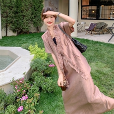 设计轻熟风温柔系穿搭时尚套装长裙女夏新款轻奢半身裙气质两件套，女装套装/套裙，2C255