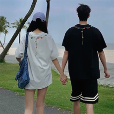 万针全刺绣工艺抖音得物高品质260克重磅纯棉双纱美式高街短袖T恤，男装T恤，电商A486