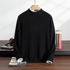 秋冬季35%羊绒休闲商务简约百搭七针平面半高羊绒衫男装，男装羊绒套衫，纳丰羊绒