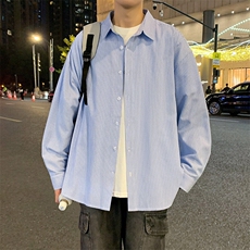 2026春夏新款男士条纹日系学生宽松衬衫港风长袖衬衣，男装衬衫，星座1206-1（原A206-1）
