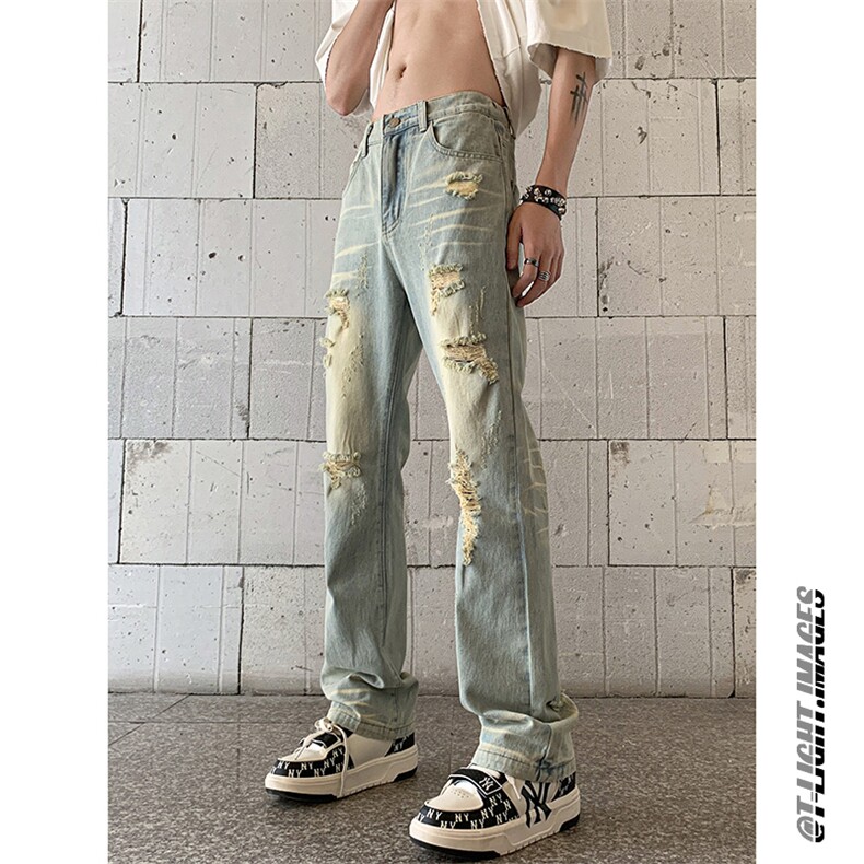 美式高街ins小众破洞牛仔裤货号K755P6578,男装牛仔裤,电商A063