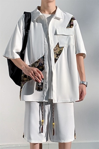 1小熊短袖衬衫男+短裤大码M-5XL套装92%聚酯纤维8%氨纶TZ77057P70图片