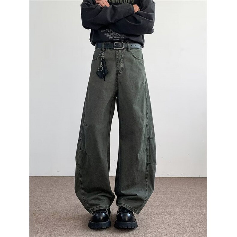 美式高街弯刀休闲裤男设计感褶皱直筒裤子春夏潮流宽松阔腿工装裤，男装工装外套，星座516A