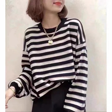 时尚百搭条纹圆领羊毛衫简约个性显瘦保暖针织衫，女装针织衫/毛衣，悦玛羊绒