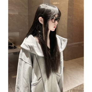 抖音得物高品质秋冬美式高街重磅结构辑明线纹理连帽卫衣外套W111图片