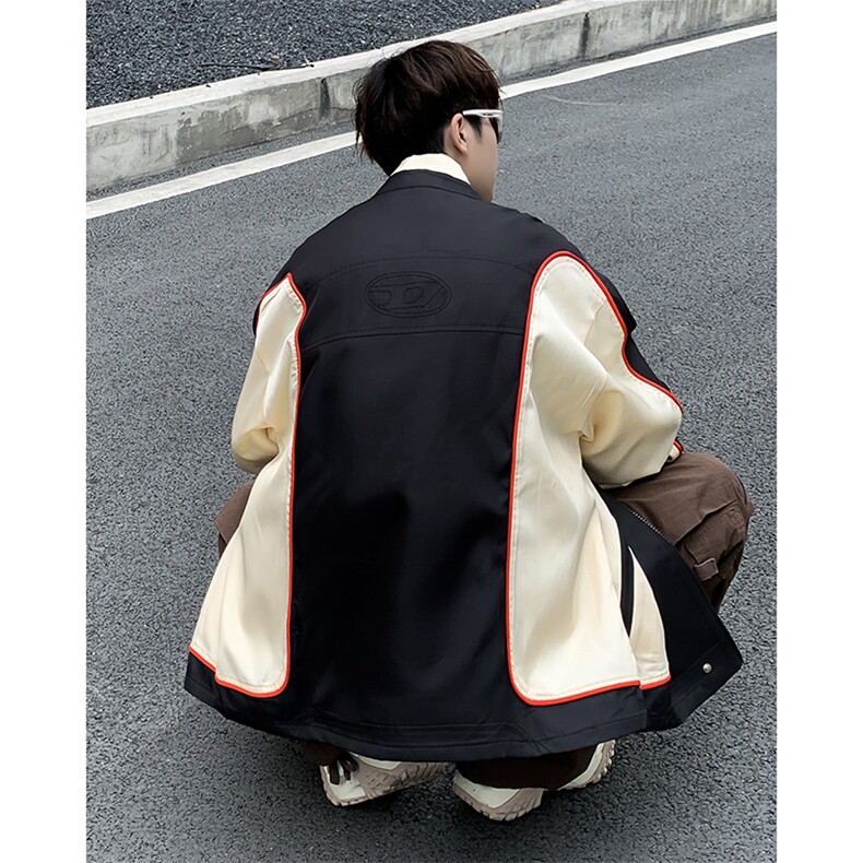 春秋冬季美式复古外套赛车服宽松情侣撞色机车服潮流夹克JK025-65,男装夹克,星座308B-2