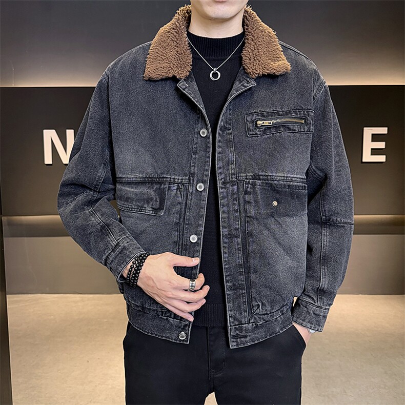 冬季新款夹克男加绒加厚羊羔毛领牛仔外套男上衣B317/J613/P165,男装工装外套,电商B317