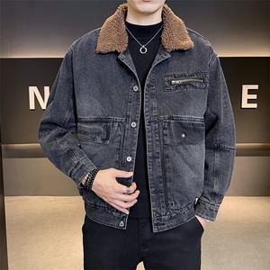 冬季新款夹克男加绒加厚羊羔毛领牛仔外套男上衣B317/J613/P165图片