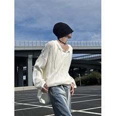 现货XZ1005-1-TTH0052-批70-镂空设计感针织衫慵懒宽松T恤长袖，男装T恤，星座1005-1