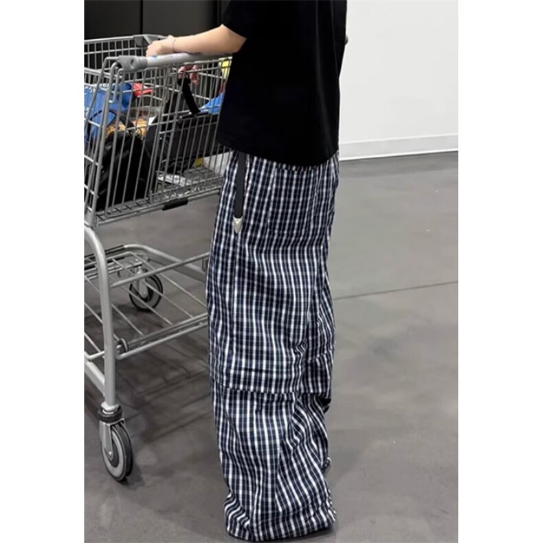 休闲蓝色格子裤男女春秋季遛弯裤宽松显瘦直筒阔腿长裤KC89,男装休闲裤,星座1116A（原606A-3）