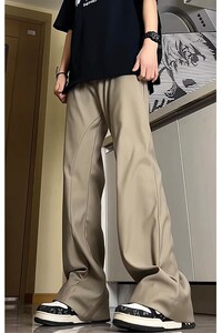 2025美式春季慵懒风垂感拼接裁剪微喇西裤休闲长裤K167图片