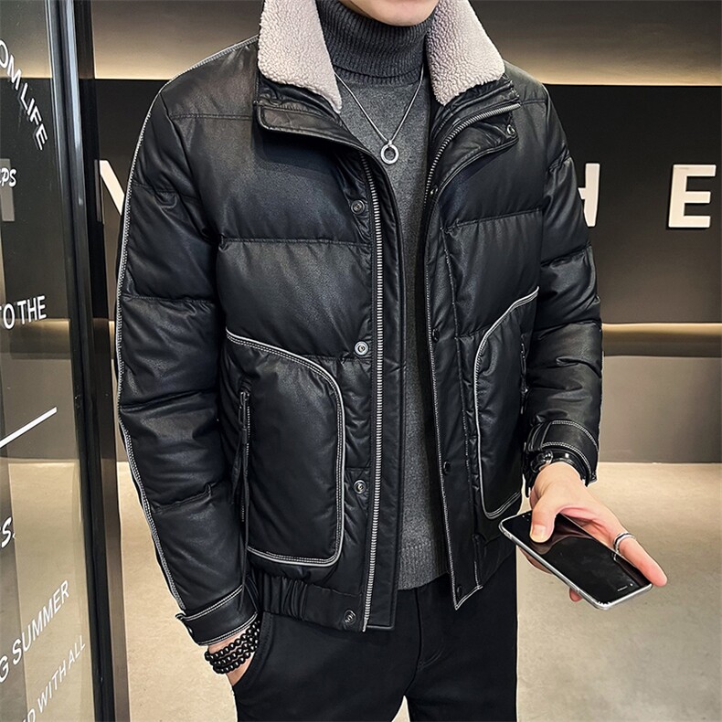冬季店主皮羽绒服简约羊羔毛时尚保暖外套男0810-P185,男装羽绒服,电商D327