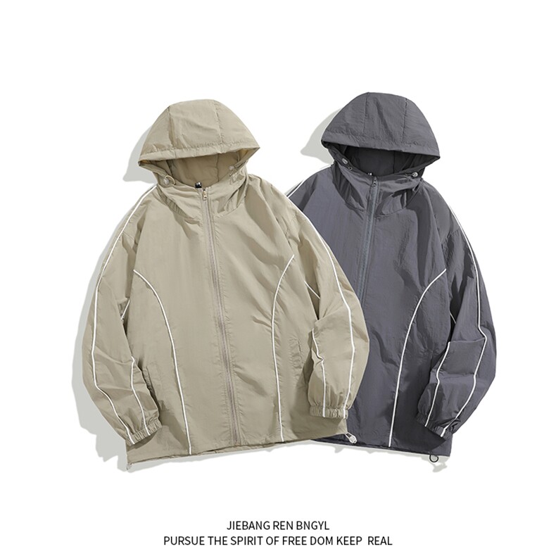 高品质夏款男连帽防晒衣发光条纹宽松夹克休闲外套FS8873P55,男装夹克,星座1013-1
