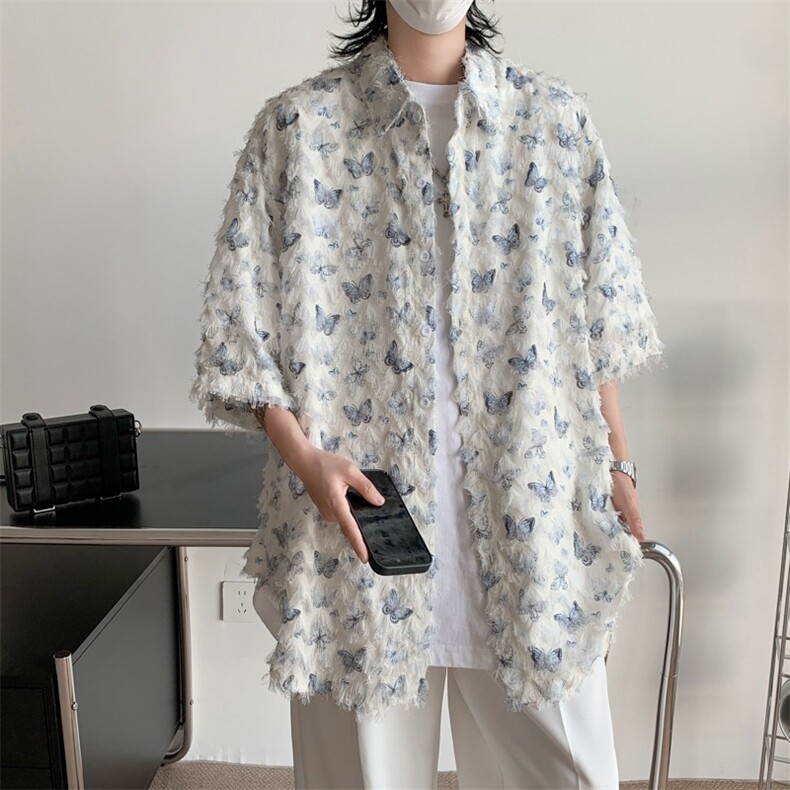 高质量衬衫男士短袖蝴蝶拼色百搭2024夏季新款ins外套CY727-P43,男装衬衫,星座412-3