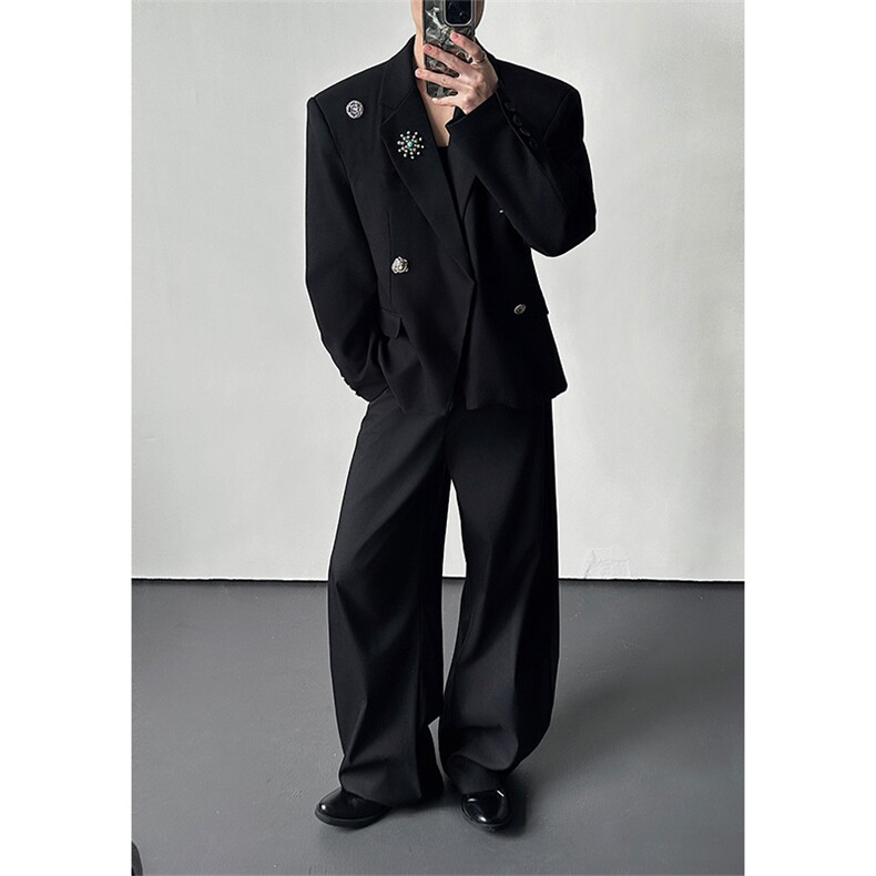 翘肩西装外套男高级感轻奢金属胸针收腰挺括西服XZ23P155,男装西服套装,星座512-1（原513-3）
